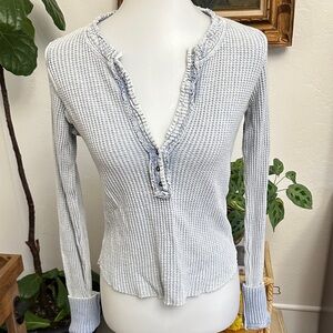 Elegant Light Blue Waffle Knit Long Sleeve Top free people
